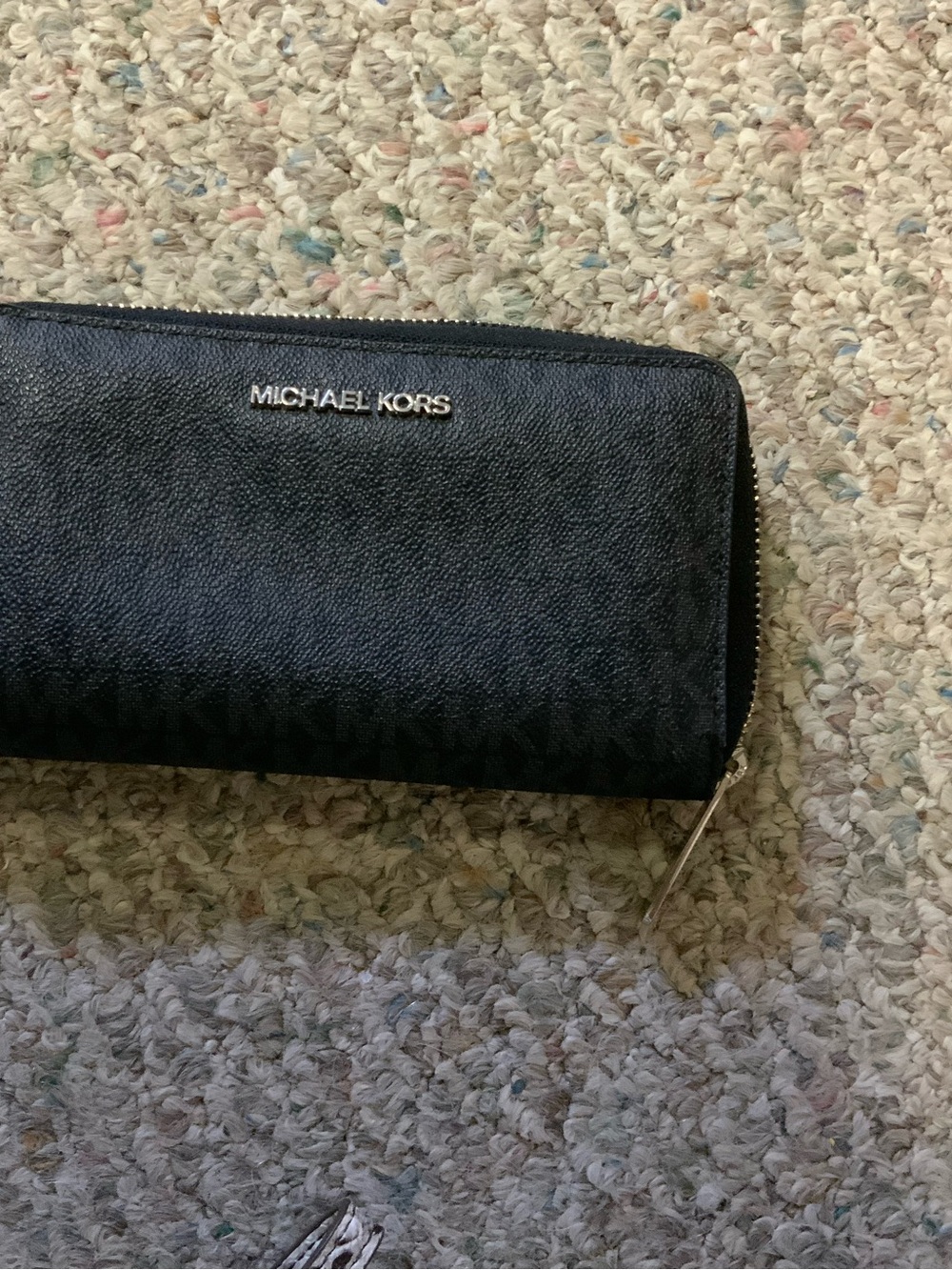 Michael Kors Black Zip-Around Wallet with Silver Hardware